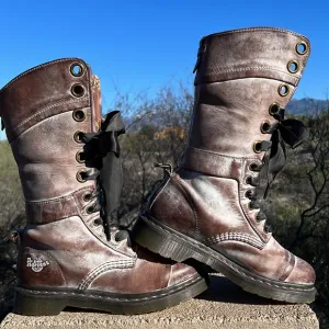 🌺 Dr. Martens Triumph Washed Brown Floral Tall 12 Eye Boots 🌺