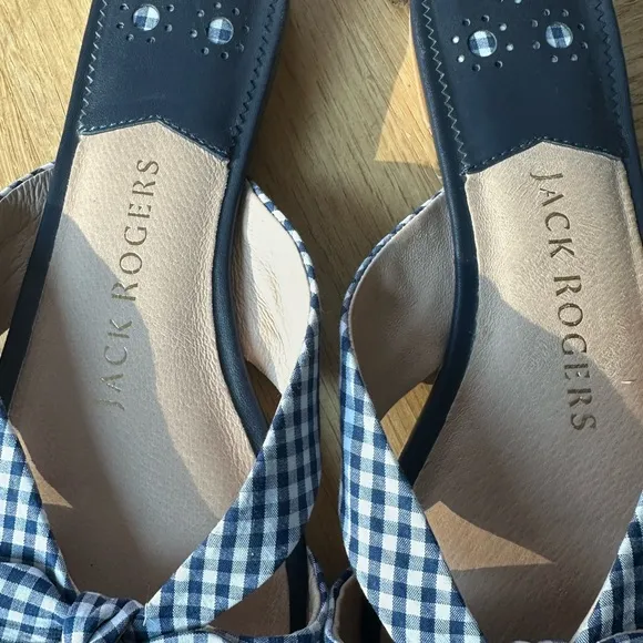 ✨ Gently Loved Jack Rogers Gingham Midnight Cross Band Bow Sandals ✨