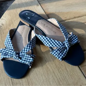 ✨ Gently Loved Jack Rogers Gingham Midnight Cross Band Bow Sandals ✨