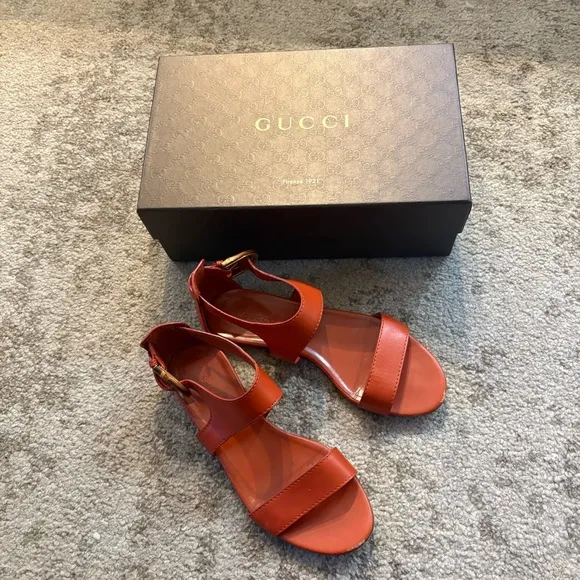 💯 GUCCI Women’s Stylish Orange Sandals /w Original Box Size 38