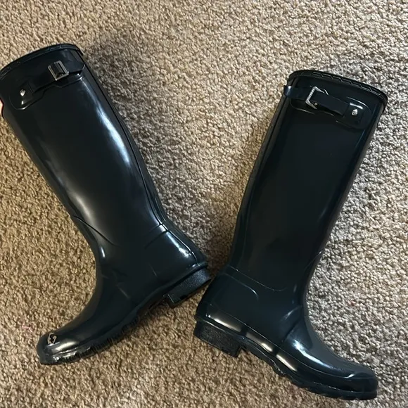 ⭐️ Hunter Ocean Green Blue Tall Gloss Wellies Boots w/ Box US 6 EU 37