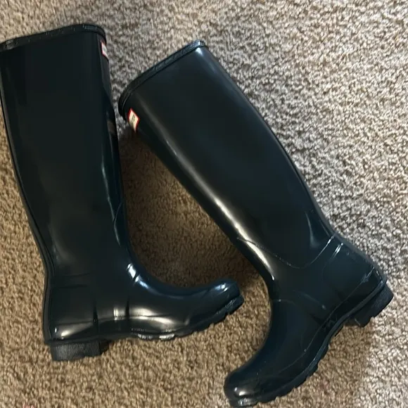 ⭐️ Hunter Ocean Green Blue Tall Gloss Wellies Boots w/ Box US 6 EU 37