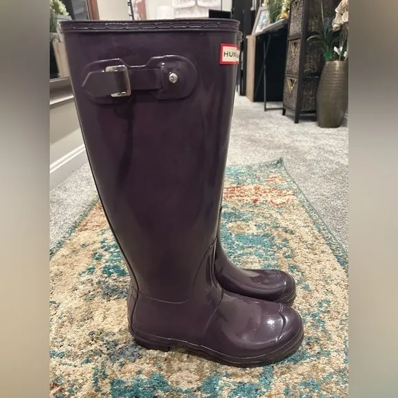 ✨ HUNTER WOMEN'S ORIGINAL TALL GLOSS RAIN BOOT Purple | worn 3x | size 8