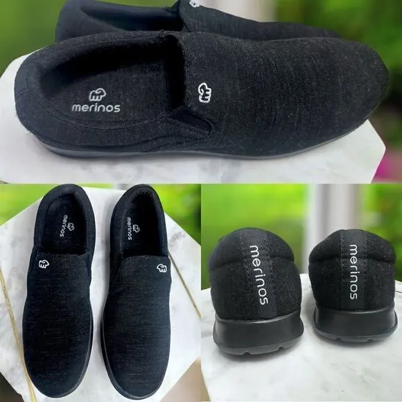 🔥🔥 Merinos Black Wool Slip-on shoes sneakers size 10