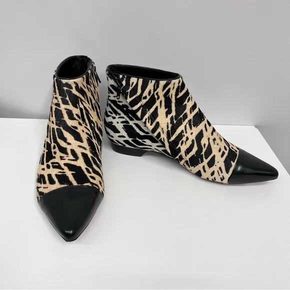 10‎ Crosby Derek Lam Boots Ankle Booties NEW $395 Calf Hair Black Beige 7 1/2 M