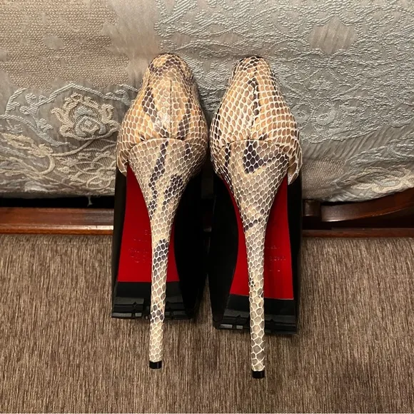 1969 Heels PUMPS Ultra High PLATFORM Black / Snakeskin - Sz 9 (EU 39) ITALY New!