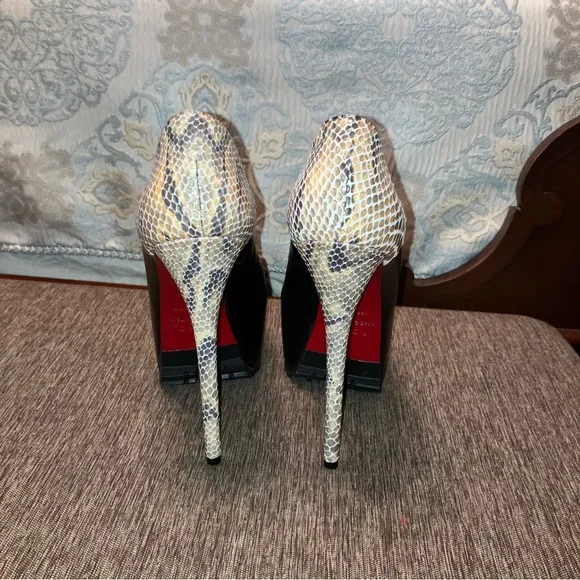 1969 Heels PUMPS Ultra High PLATFORM Black / Snakeskin - Sz 9 (EU 39) ITALY New!