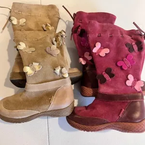 2 pair BEAUTIFUL VINTAGE Primigi Suede Boots with Butterfly Appliqués EU25