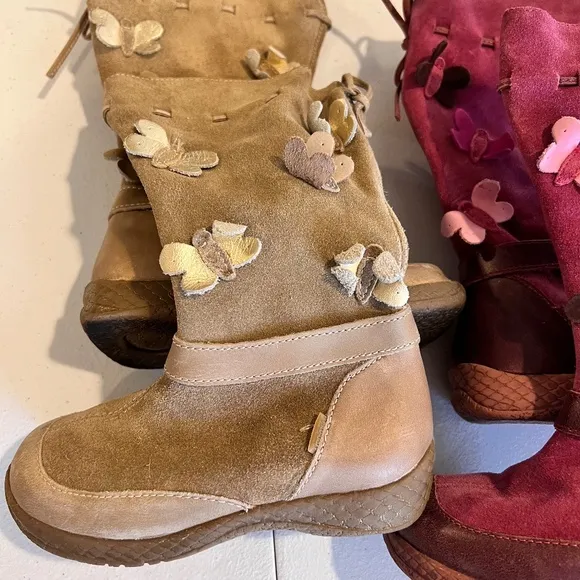 2 pair BEAUTIFUL VINTAGE Primigi Suede Boots with Butterfly Appliqués EU25