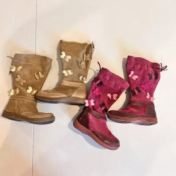 2 pair BEAUTIFUL VINTAGE Primigi Suede Boots with Butterfly Appliqués EU25