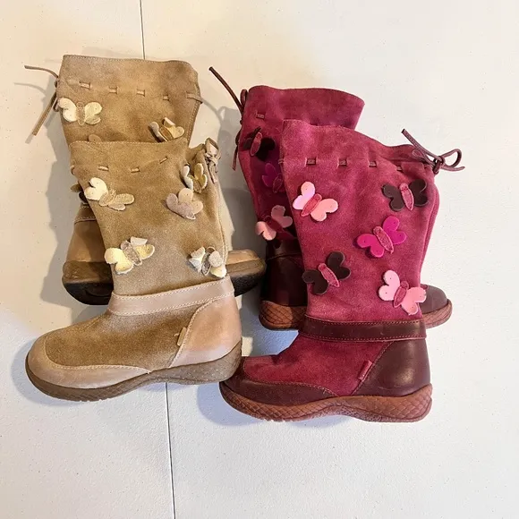 2 pair BEAUTIFUL VINTAGE Primigi Suede Boots with Butterfly Appliqués EU25