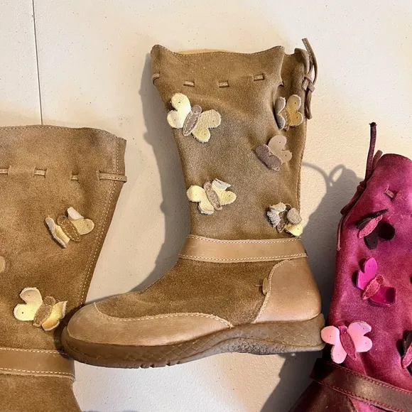 2 pair BEAUTIFUL VINTAGE Primigi Suede Boots with Butterfly Appliqués EU25