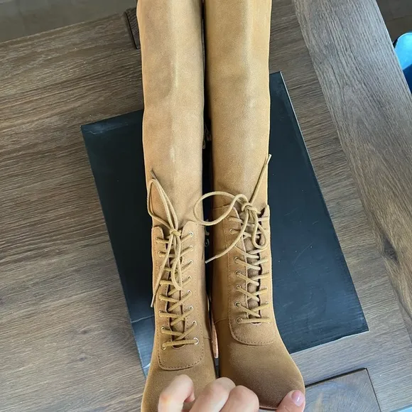 $229 New Charles David Bulletin Suede Leather Tall Knee High Lace Up 6.5 …