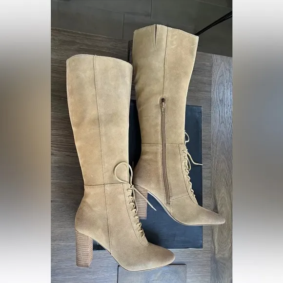 $229 New Charles David Bulletin Suede Leather Tall Knee High Lace Up 6.5 …