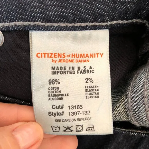 $238 CITIZENS OF HUMANITY Hutton Mid-Rise Wide Leg Dark Wash Jean Sz 28