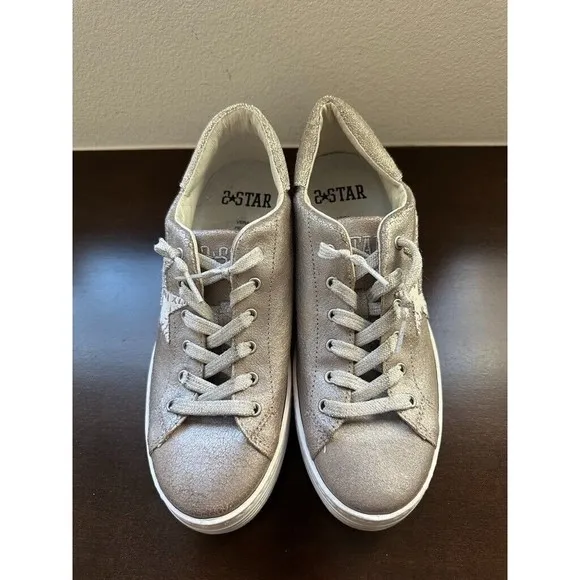 2Star Women's Platform Shoes Lace Up Star Patches Size EU 40 Metallic Gray Italy