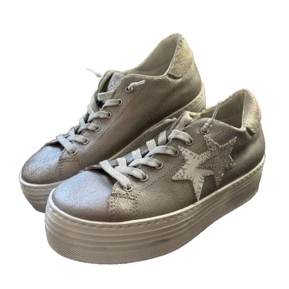 2Star Women's Platform Shoes Lace Up Star Patches Size EU 40 Metallic Gray Italy