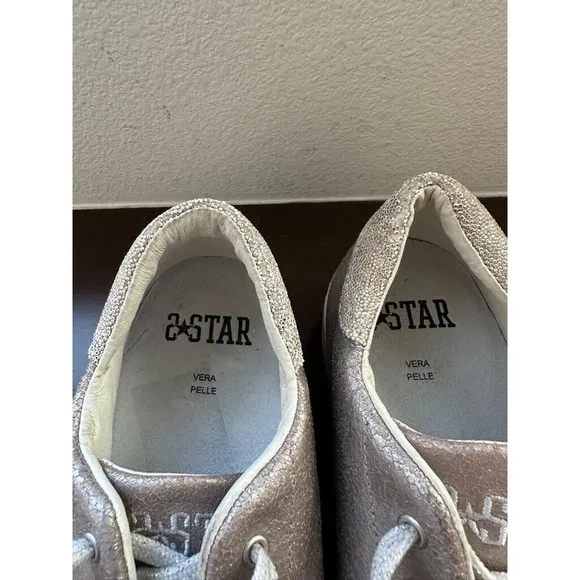 2Star Women's Platform Shoes Lace Up Star Patches Size EU 40 Metallic Gray Italy