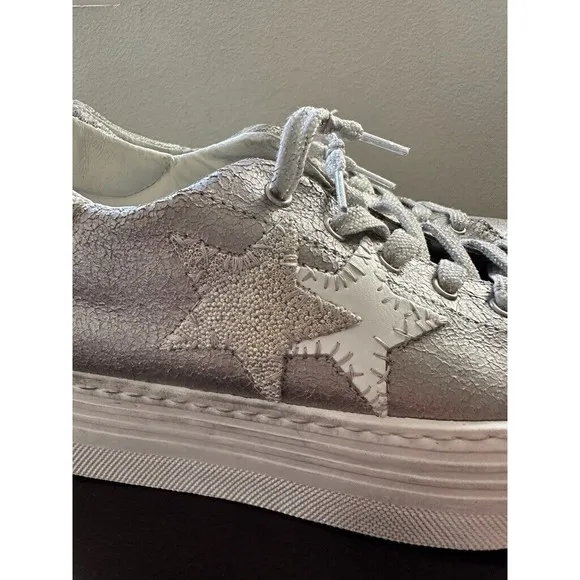 2Star Women's Platform Shoes Lace Up Star Patches Size EU 40 Metallic Gray Italy