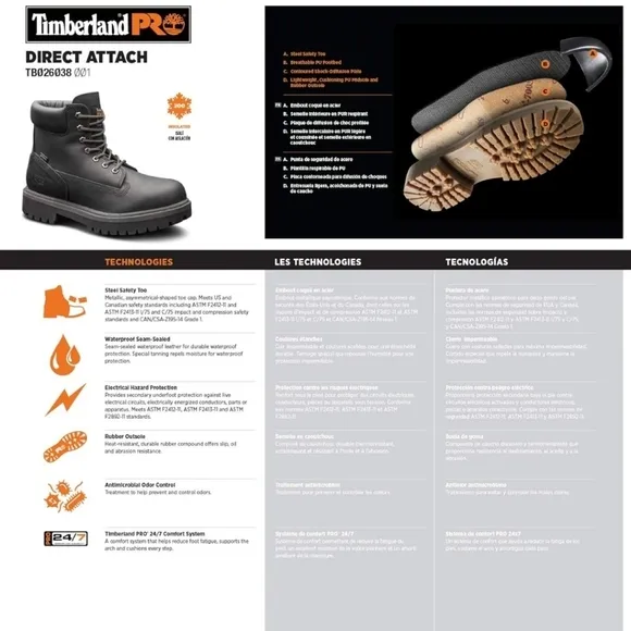 ⭐️40% Off⭐️ Timberland Pro Direct Attached Black Work Boots
