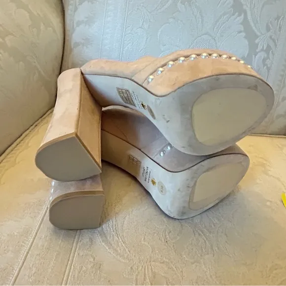 $695 Stuart Weitzman Skyhigh 145 Womens Suede Pearl Embellished Platform Heels
