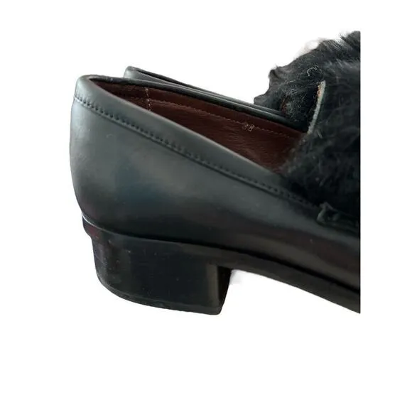 8 (38) Acne Studios Black Statement Shoes Fur Trim Lug Sole Slip On Loafers