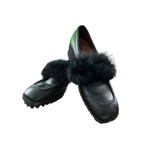 8 (38) Acne Studios Black Statement Shoes Fur Trim Lug Sole Slip On Loafers