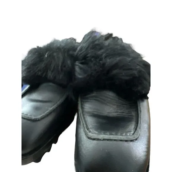 8 (38) Acne Studios Black Statement Shoes Fur Trim Lug Sole Slip On Loafers