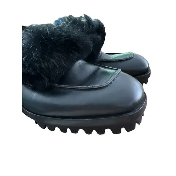 8 (38) Acne Studios Black Statement Shoes Fur Trim Lug Sole Slip On Loafers