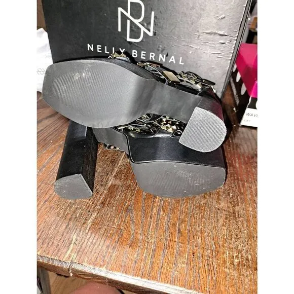 9-9.5 Nelly Bernal Black Keila Strappy Platform Stiletto High Heel Shoes Boots