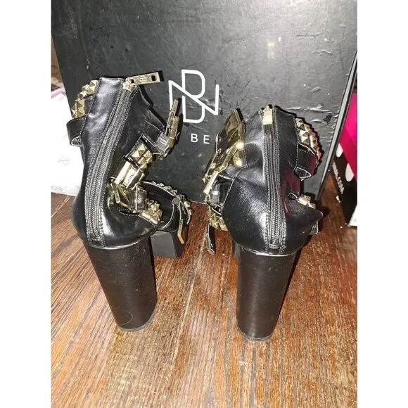 9-9.5 Nelly Bernal Black Keila Strappy Platform Stiletto High Heel Shoes Boots