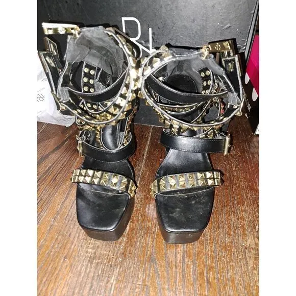 9-9.5 Nelly Bernal Black Keila Strappy Platform Stiletto High Heel Shoes Boots