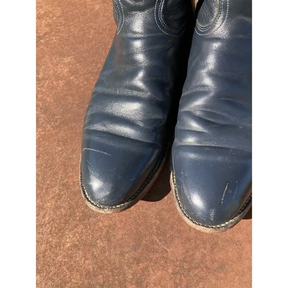 90s Justin Ropers 11.5D 3024 Navy Leather Cowboy Western Boots Mens Vintage USA