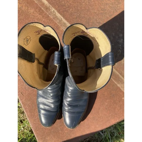 90s Justin Ropers 11.5D 3024 Navy Leather Cowboy Western Boots Mens Vintage USA