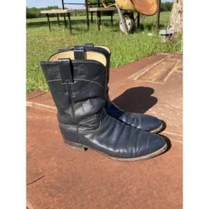 90s Justin Ropers 11.5D 3024 Navy Leather Cowboy Western Boots Mens Vintage USA