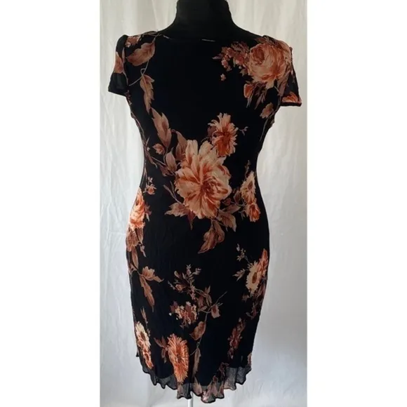 90’s Vintage ‘American Angel’ Black Floral Bias Cut Dress
