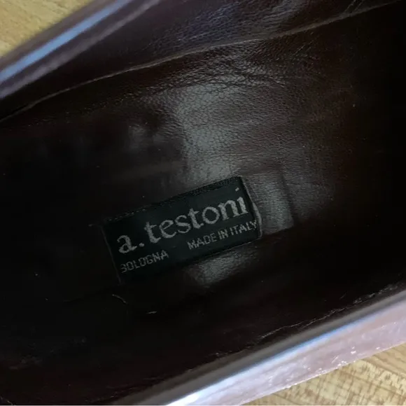 a. Testoni Brown Leather Split Toe Loafers Shoes 9