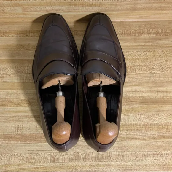 a. Testoni Brown Leather Split Toe Loafers Shoes 9