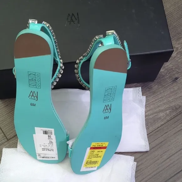 AAJ By Aminah Elegant Turquoise Sandals with Rhinestone Detailing