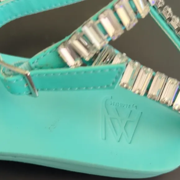 AAJ By Aminah Elegant Turquoise Sandals with Rhinestone Detailing