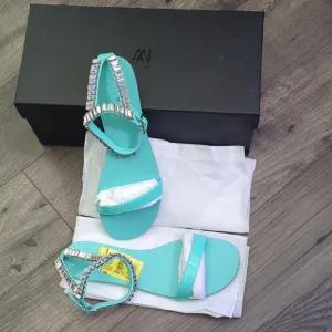 AAJ By Aminah Elegant Turquoise Sandals with Rhinestone Detailing