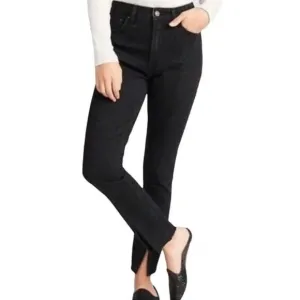 Abercrombie &amp; Fitch Simone High Rise Slim Frayed Split Jeans in Black 32