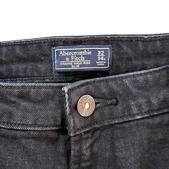 Abercrombie &amp; Fitch Simone High Rise Slim Frayed Split Jeans in Black 32