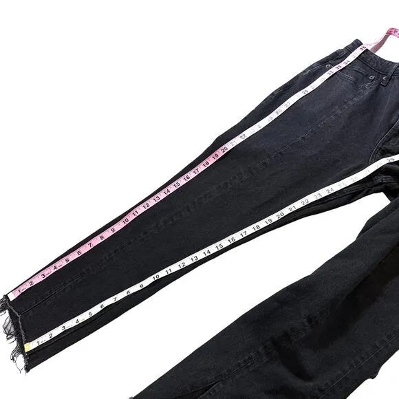 Abercrombie &amp; Fitch Simone High Rise Slim Frayed Split Jeans in Black 32