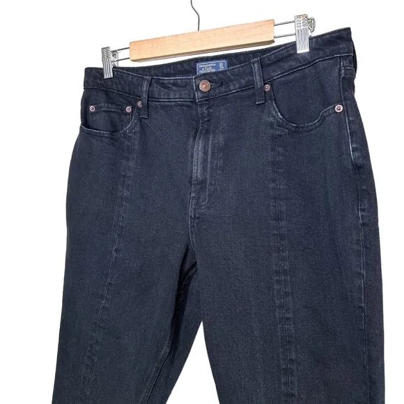 Abercrombie &amp; Fitch Simone High Rise Slim Frayed Split Jeans in Black 32