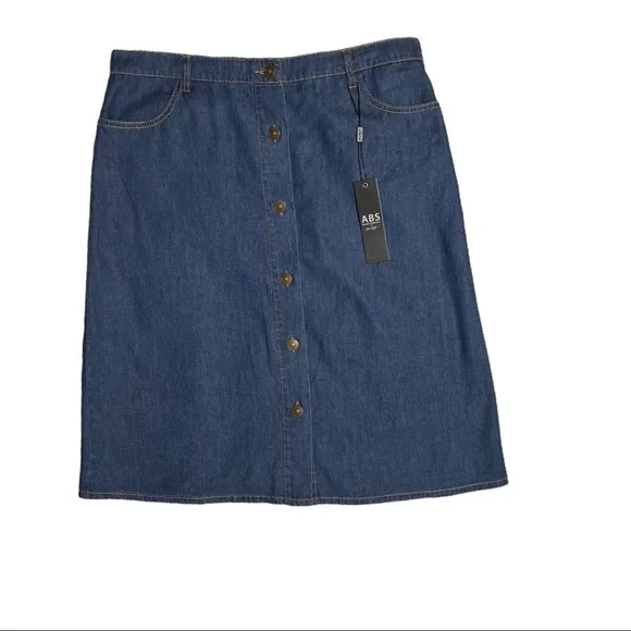 ABS ALLEN SCHWARTZ *NWT* 100% COTTON A-LINE DENIM BUTTON DOWN SKIRT SIZE 29