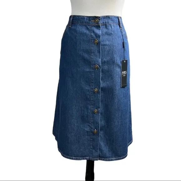 ABS ALLEN SCHWARTZ *NWT* 100% COTTON A-LINE DENIM BUTTON DOWN SKIRT SIZE 29
