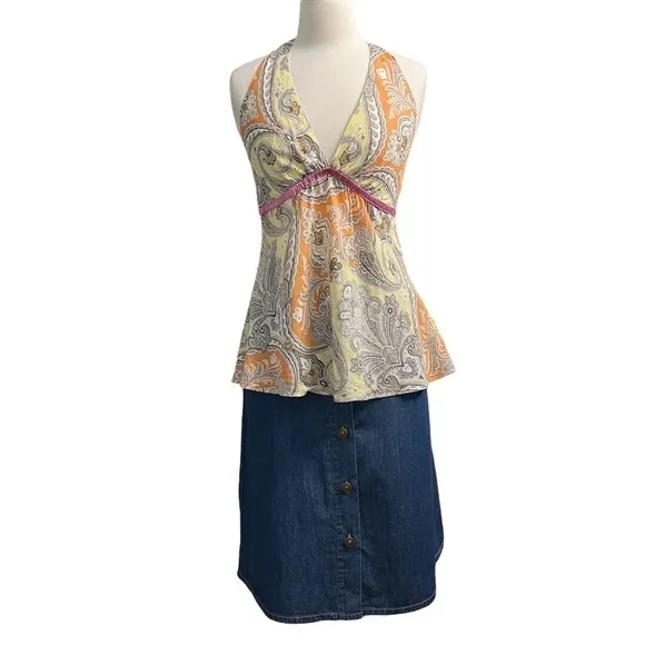 ABS ALLEN SCHWARTZ *NWT* 100% COTTON A-LINE DENIM BUTTON DOWN SKIRT SIZE 29