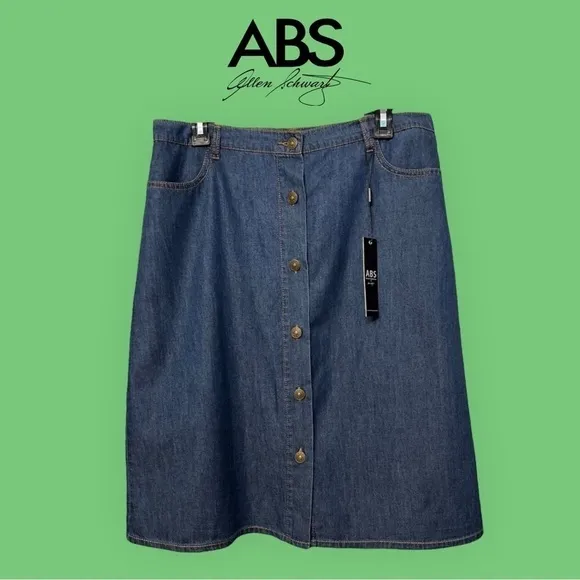 ABS ALLEN SCHWARTZ *NWT* 100% COTTON A-LINE DENIM BUTTON DOWN SKIRT SIZE 29