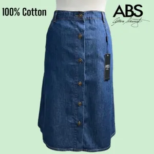 ABS ALLEN SCHWARTZ *NWT* 100% COTTON A-LINE DENIM BUTTON DOWN SKIRT SIZE 29